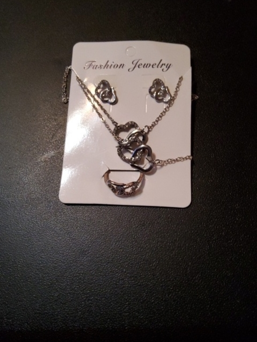 Fashion Jewelry Silver Heart Layered Necklace & Stud Earring Set